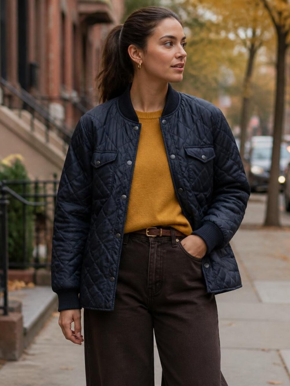 Life After Denim Navy Quilted Down Bomber Shirt Jacket Size M